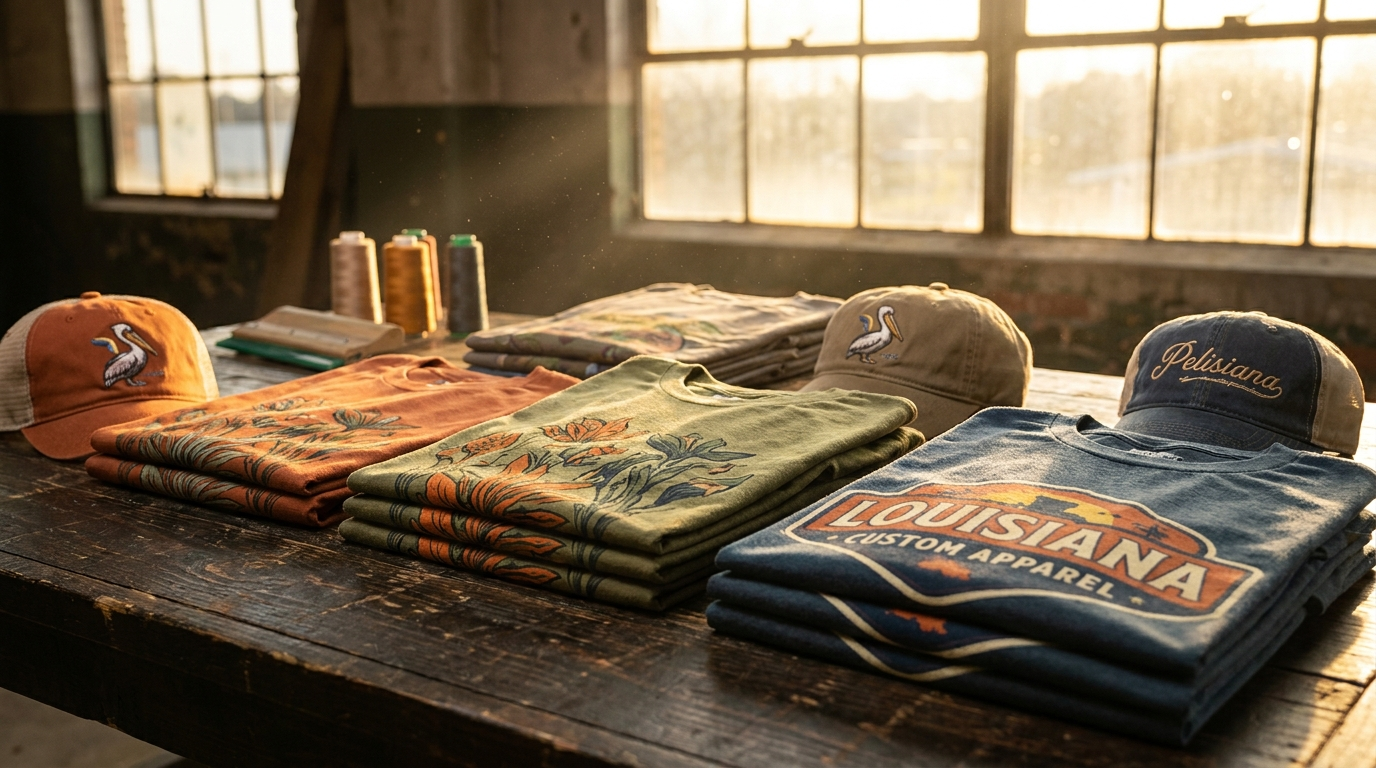 Custom screen printed t-shirts and embroidered hats for Louisiana businesses — InkWorx Design Collective